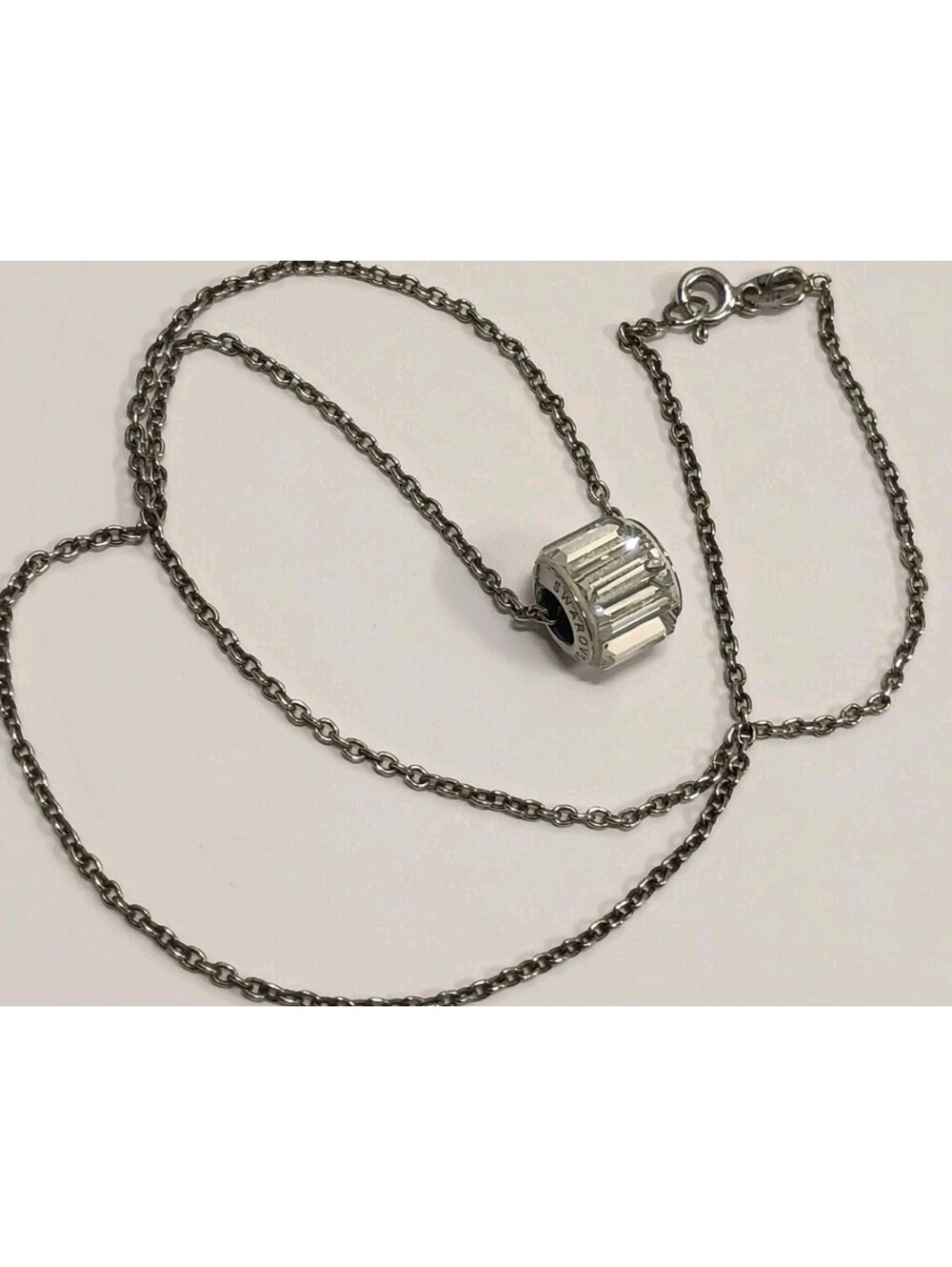 Sterling Silver 925 Italy Necklace Swarovski Slider Signed 16"